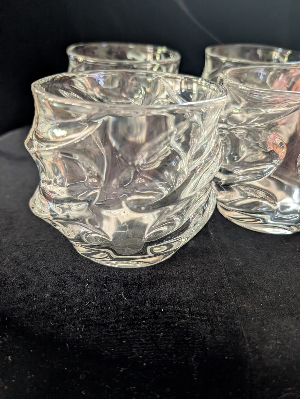 Bohemian Crystal Wave Wiskey Set of 4 Clear Textured Glass Tumblers